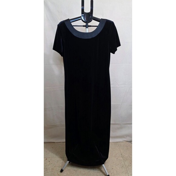 Vintage Plaza South Black Velvet Dress w/ Satin Trim | 1990s–2000s | Size 14 - Picture 4 of 11